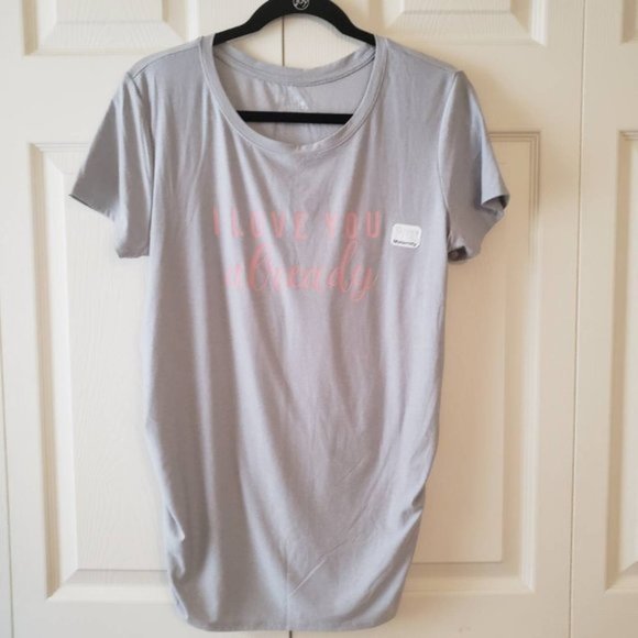 Time And Tru I love You Already Gray Maternity Shirt Ruched Sides Size Medium - Picture 1 of 9